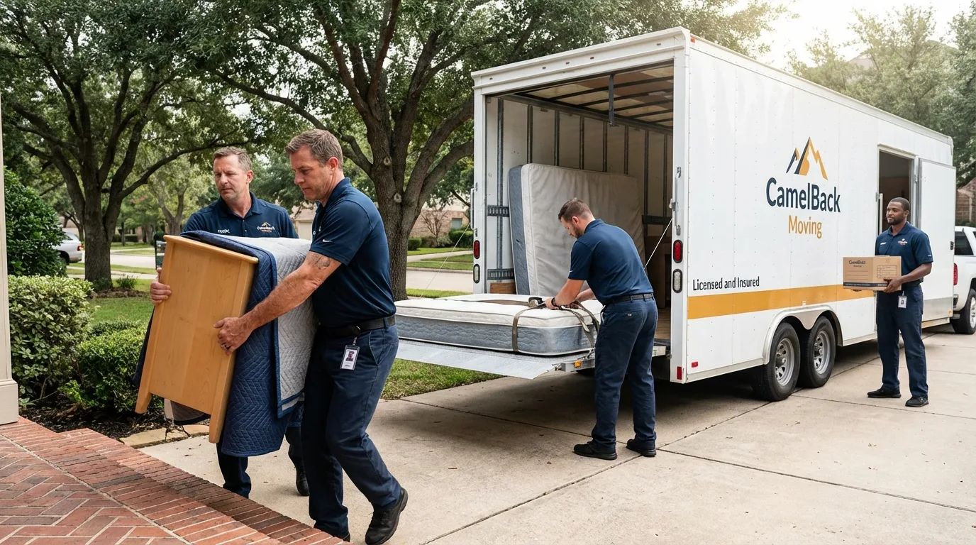 Crew loading residential truck for cross-state move from Rockwall, TX