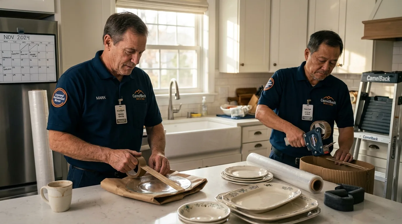 Professional crew packing kitchen dishware in Rockwall, TX